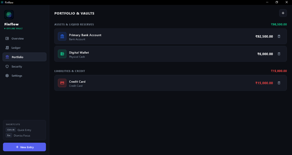 Finflow Portfolio and Vaults - Real Application Interface